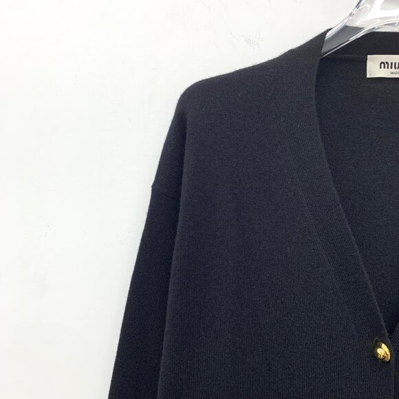 Miu Miu 22 Collection Black Logo Gold Button Knit Cardigan - Picture 3 of 8